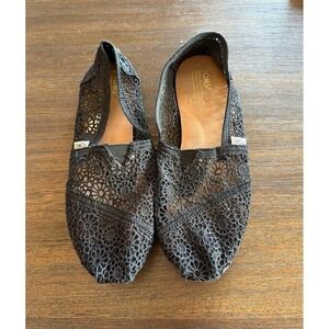Toms Shoes Womens Sz 9.5 Moroccan Crochet Classic Ballet Flats Black Slip On